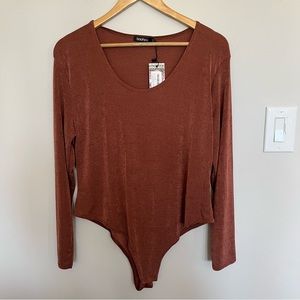 BOOHOO Textured Slinky Long Sleeve Bodysuit BNWT